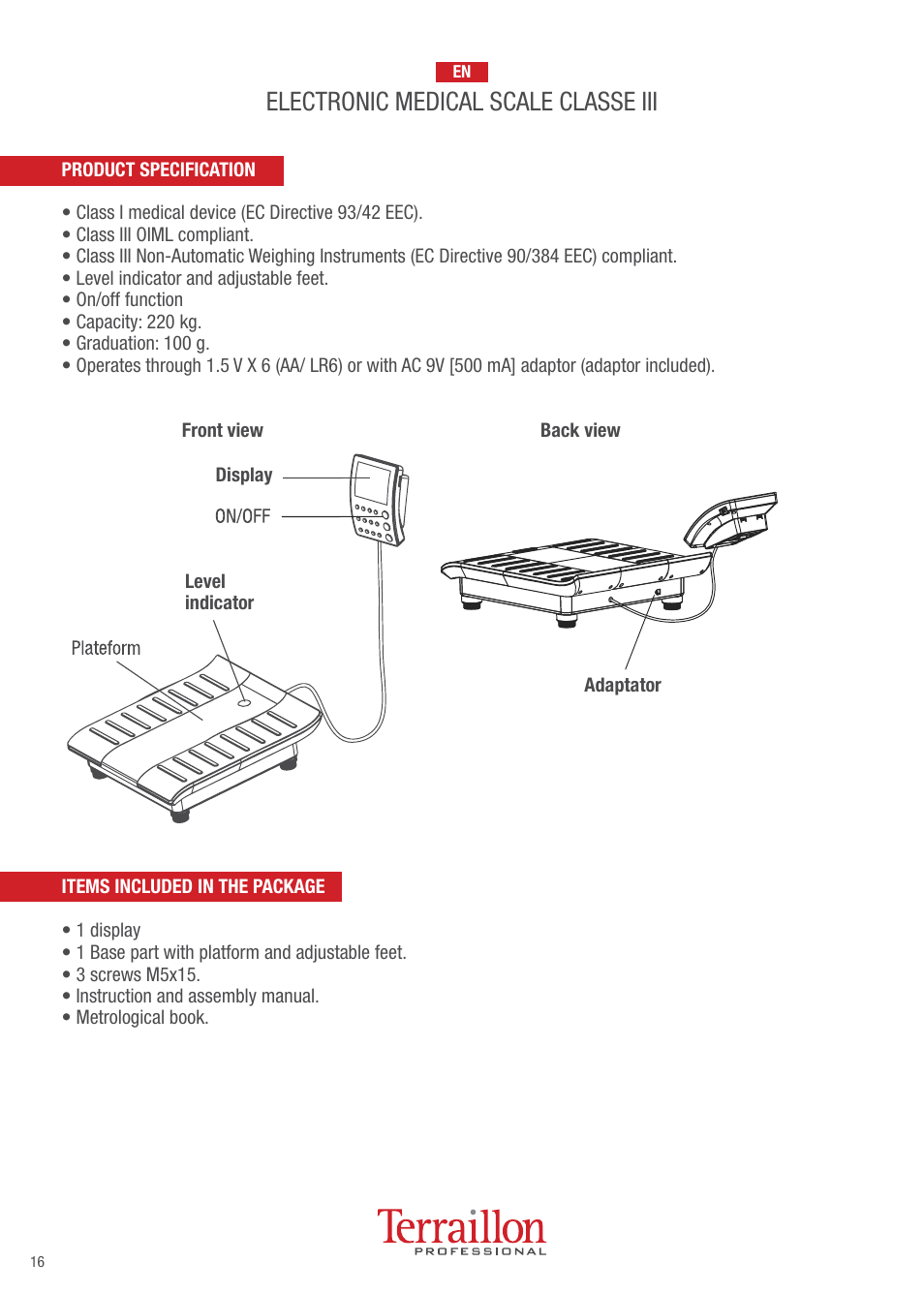 Electronic medical scale classe iii | Terraillon TPRO 6200 User Manual | Page 16 / 40