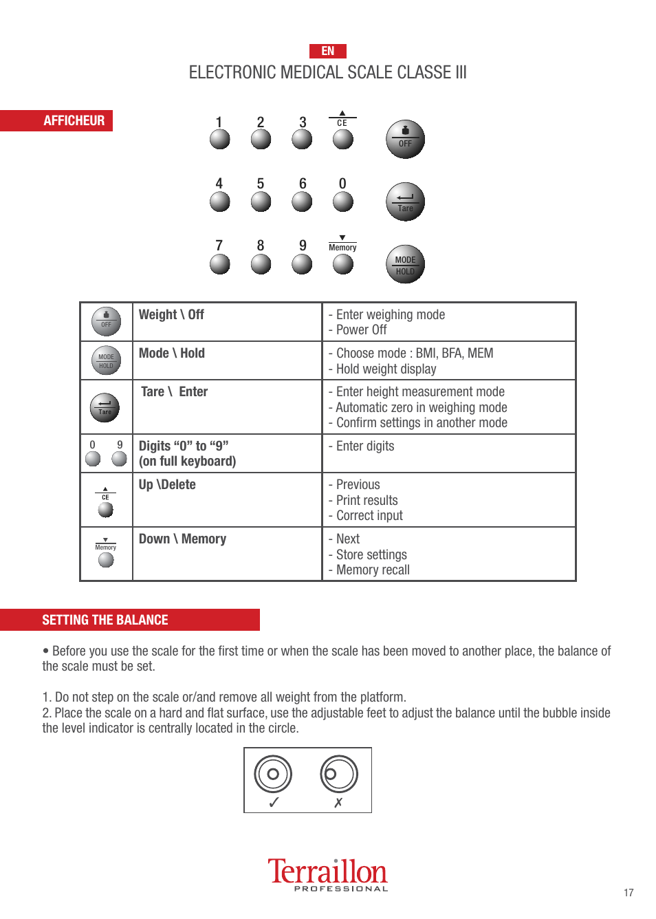 Electronic medical scale classe iii | Terraillon TPRO 6200 User Manual | Page 17 / 40