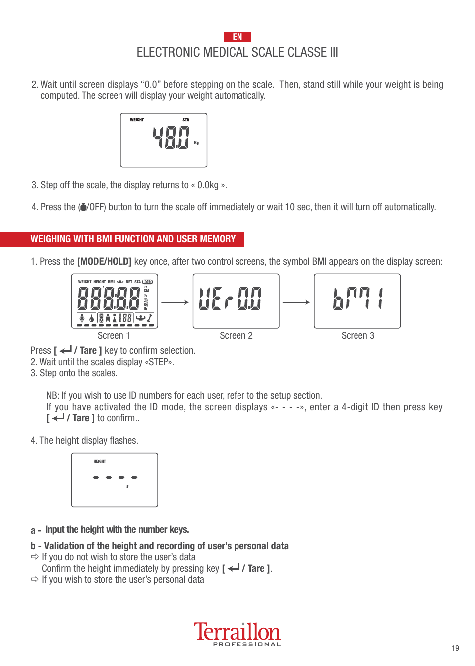 Electronic medical scale classe iii | Terraillon TPRO 6200 User Manual | Page 19 / 40