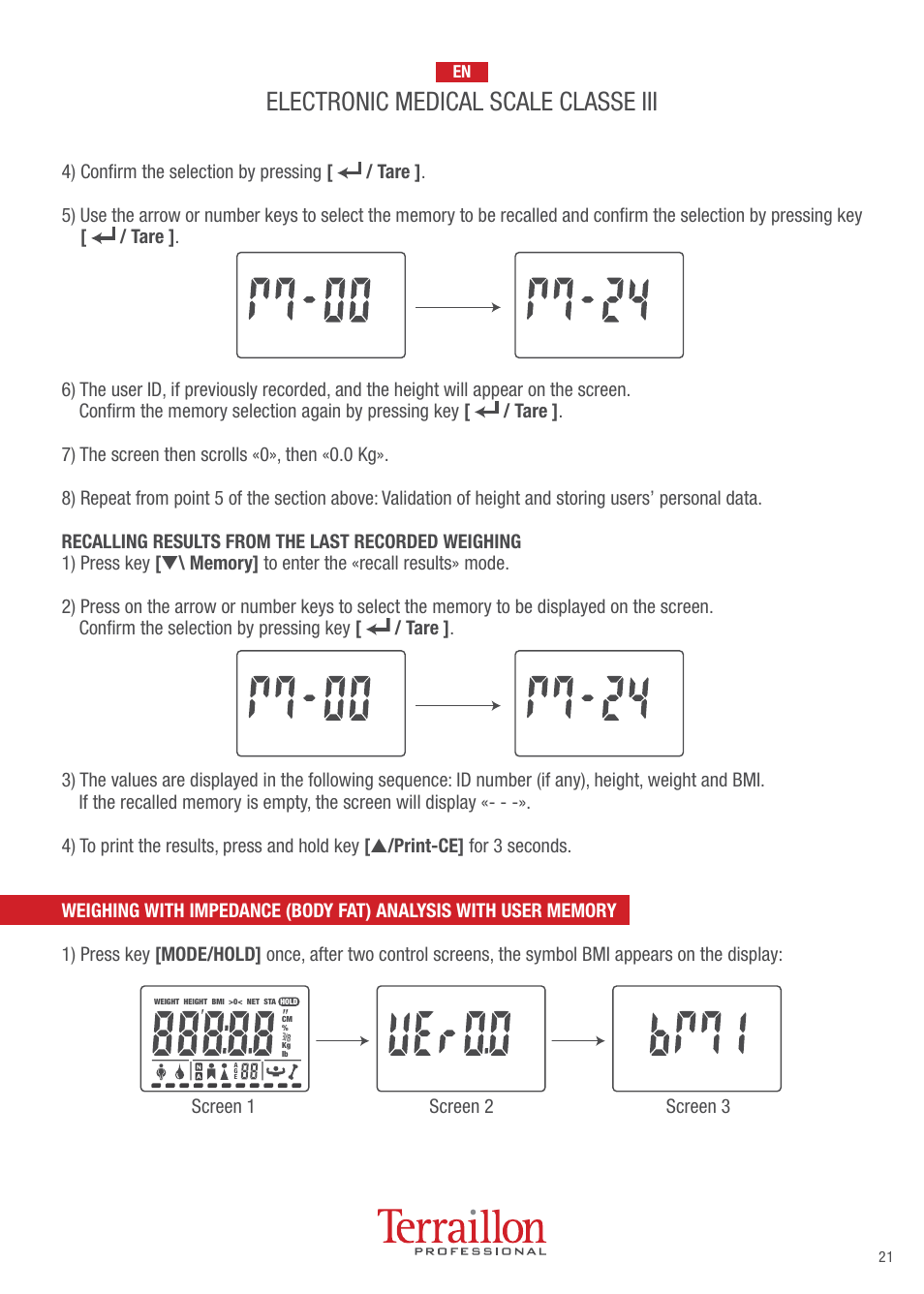 Electronic medical scale classe iii | Terraillon TPRO 6200 User Manual | Page 21 / 40