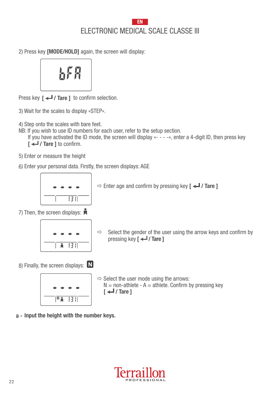 Electronic medical scale classe iii | Terraillon TPRO 6200 User Manual | Page 22 / 40