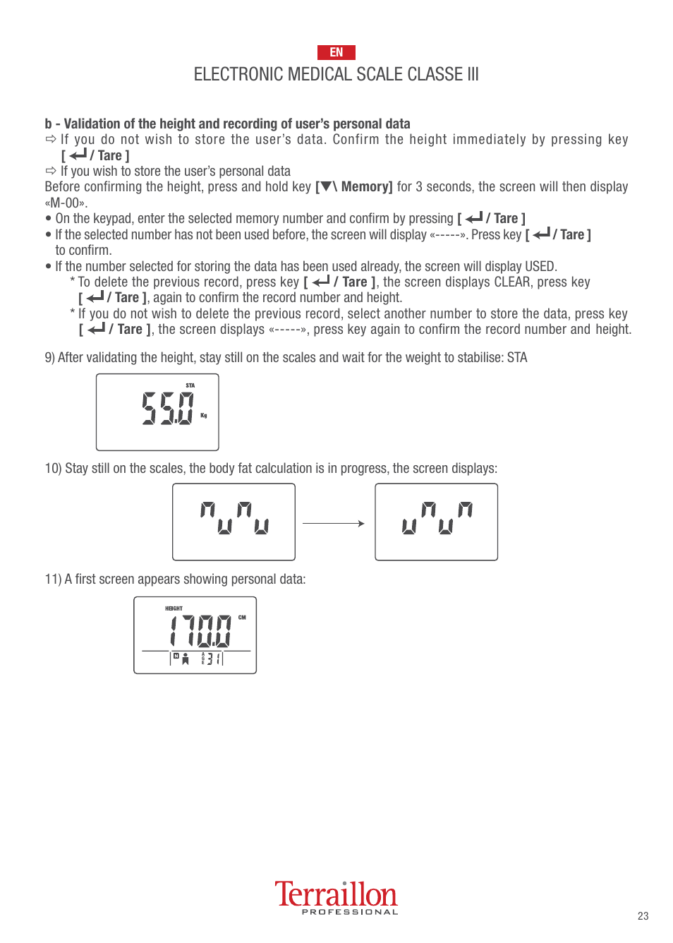 Electronic medical scale classe iii | Terraillon TPRO 6200 User Manual | Page 23 / 40