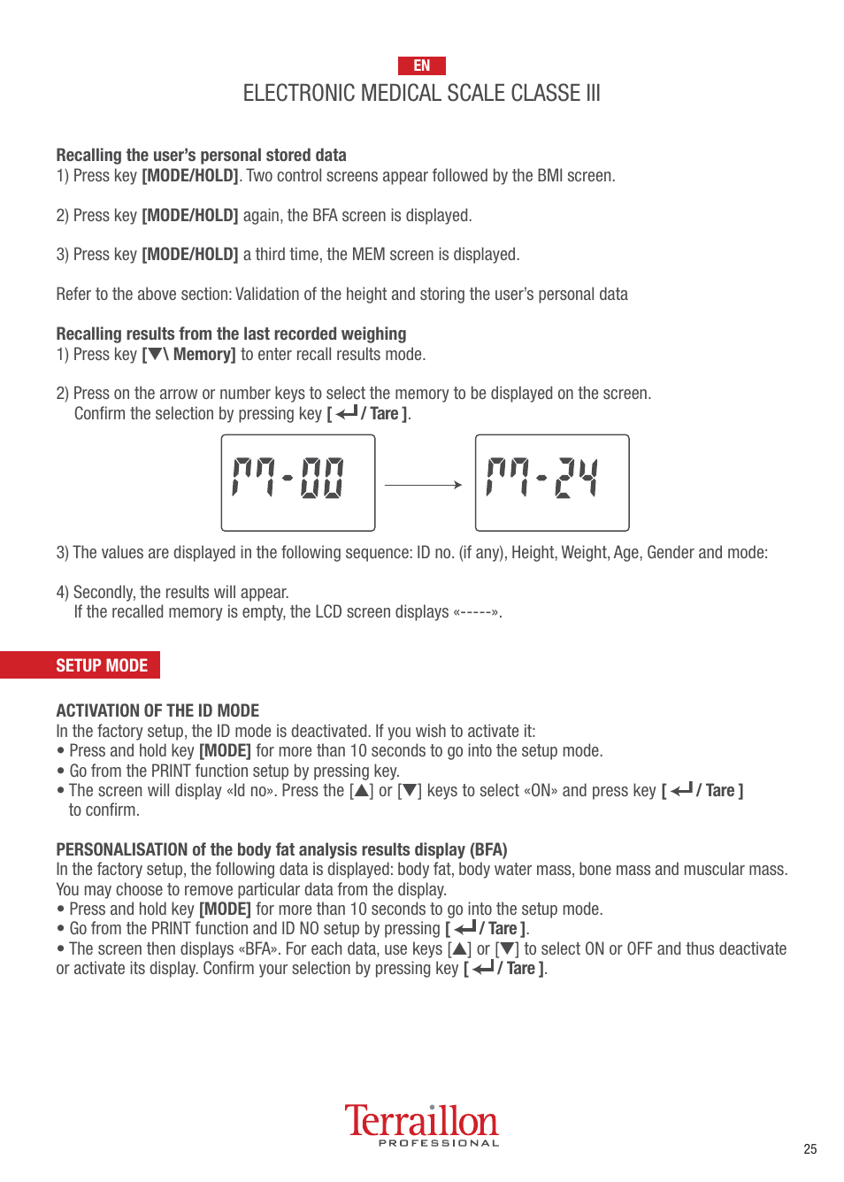 Electronic medical scale classe iii | Terraillon TPRO 6200 User Manual | Page 25 / 40