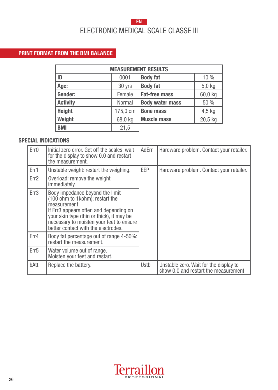 Electronic medical scale classe iii | Terraillon TPRO 6200 User Manual | Page 26 / 40