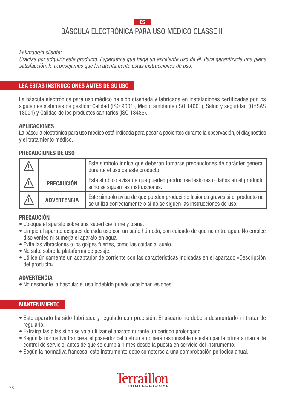 Terraillon TPRO 6200 User Manual | Page 28 / 40