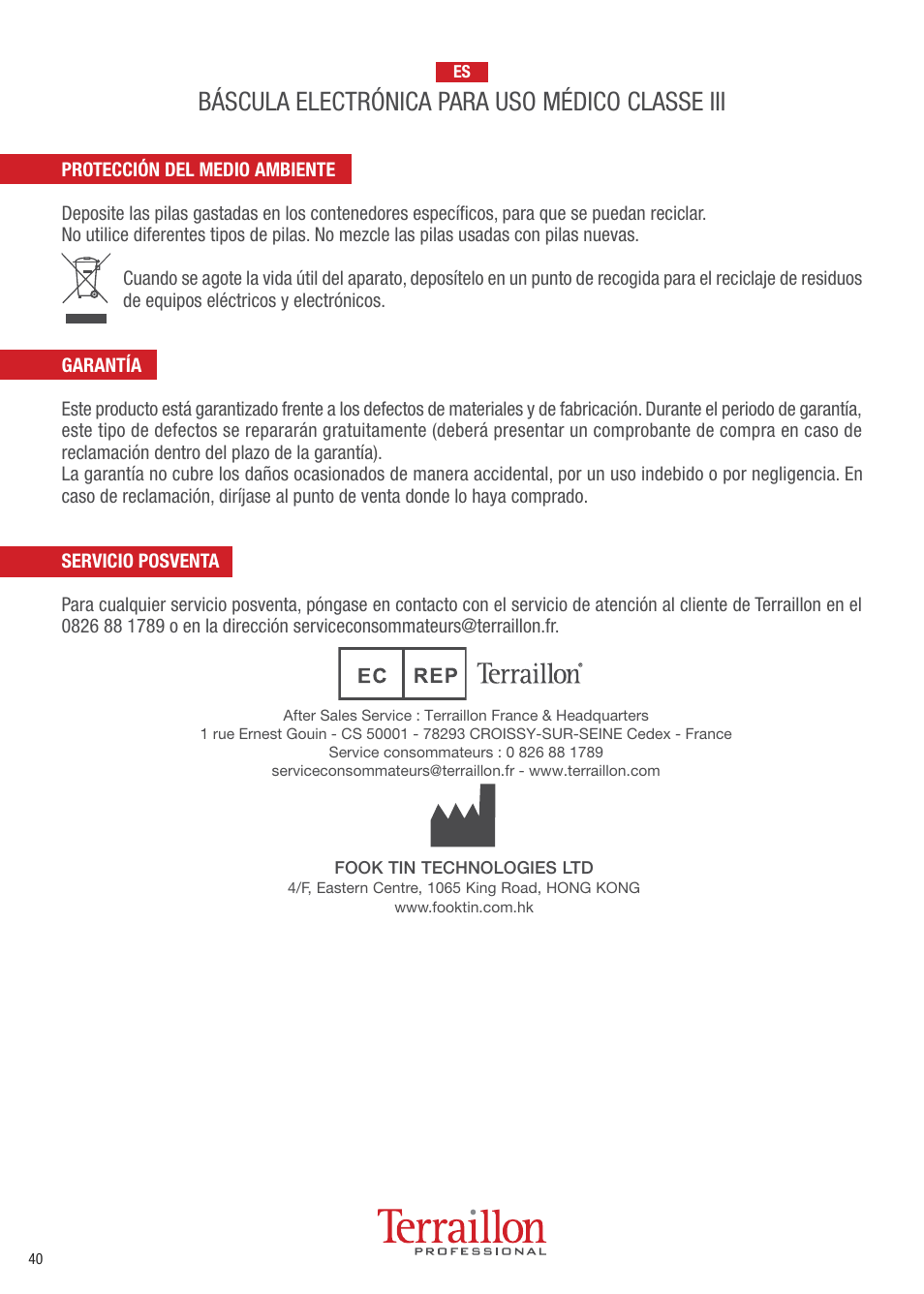 Terraillon TPRO 6200 User Manual | Page 40 / 40