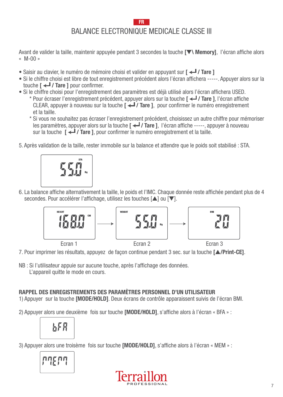 Balance electronique medicale classe iii | Terraillon TPRO 6200 User Manual | Page 7 / 40