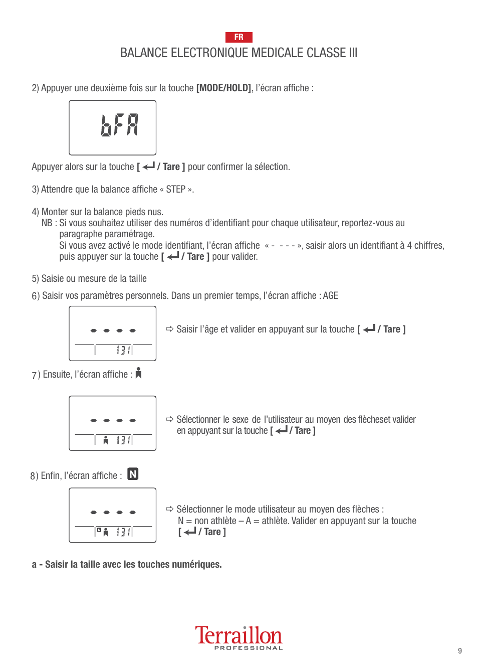 Balance electronique medicale classe iii | Terraillon TPRO 6200 User Manual | Page 9 / 40