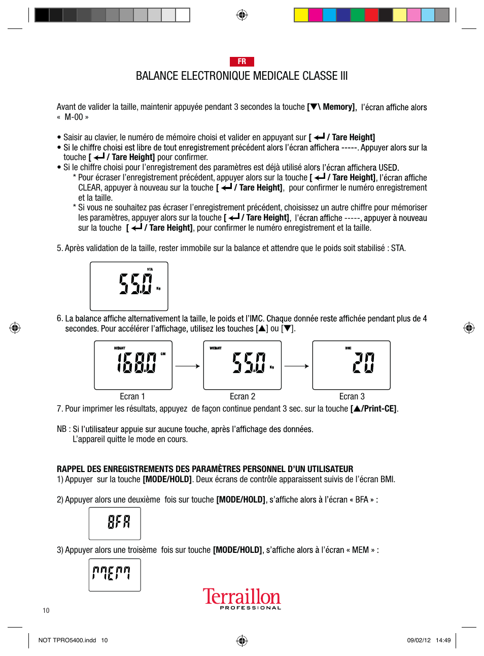 Balance electronique medicale classe iii | Terraillon TPRO 5400 User Manual | Page 10 / 34
