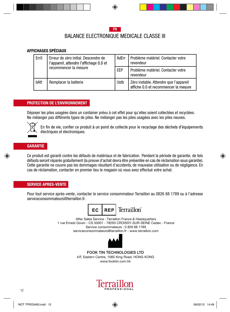 Balance electronique medicale classe iii | Terraillon TPRO 5400 User Manual | Page 12 / 34