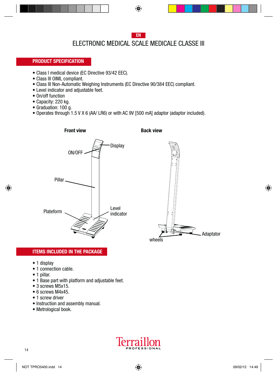 Electronic medical scale medicale classe iii | Terraillon TPRO 5400 User Manual | Page 14 / 34