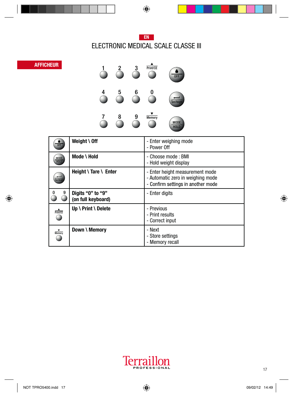 Electronic medical scale classe iii | Terraillon TPRO 5400 User Manual | Page 17 / 34