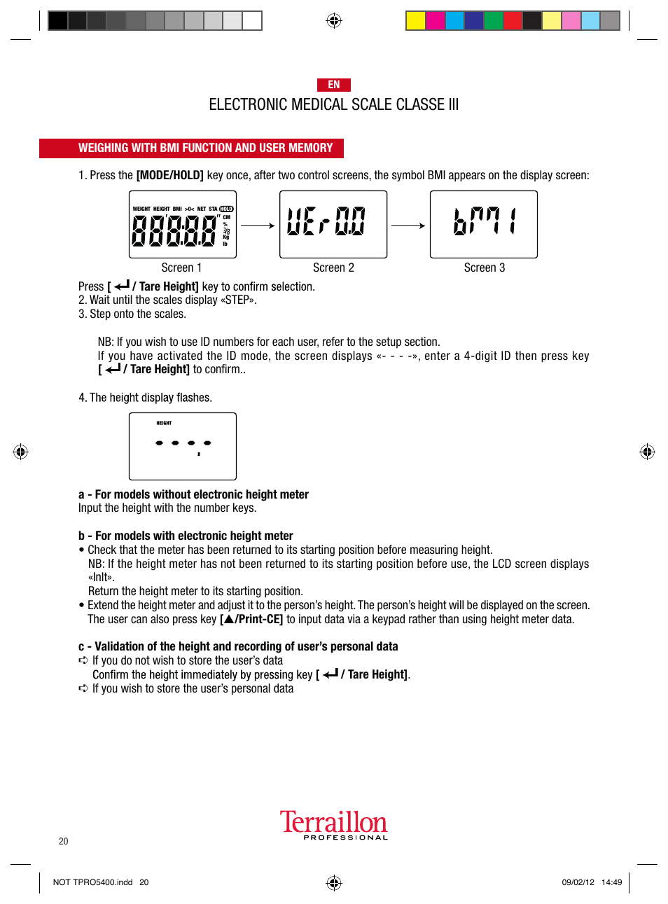 Electronic medical scale classe iii | Terraillon TPRO 5400 User Manual | Page 20 / 34