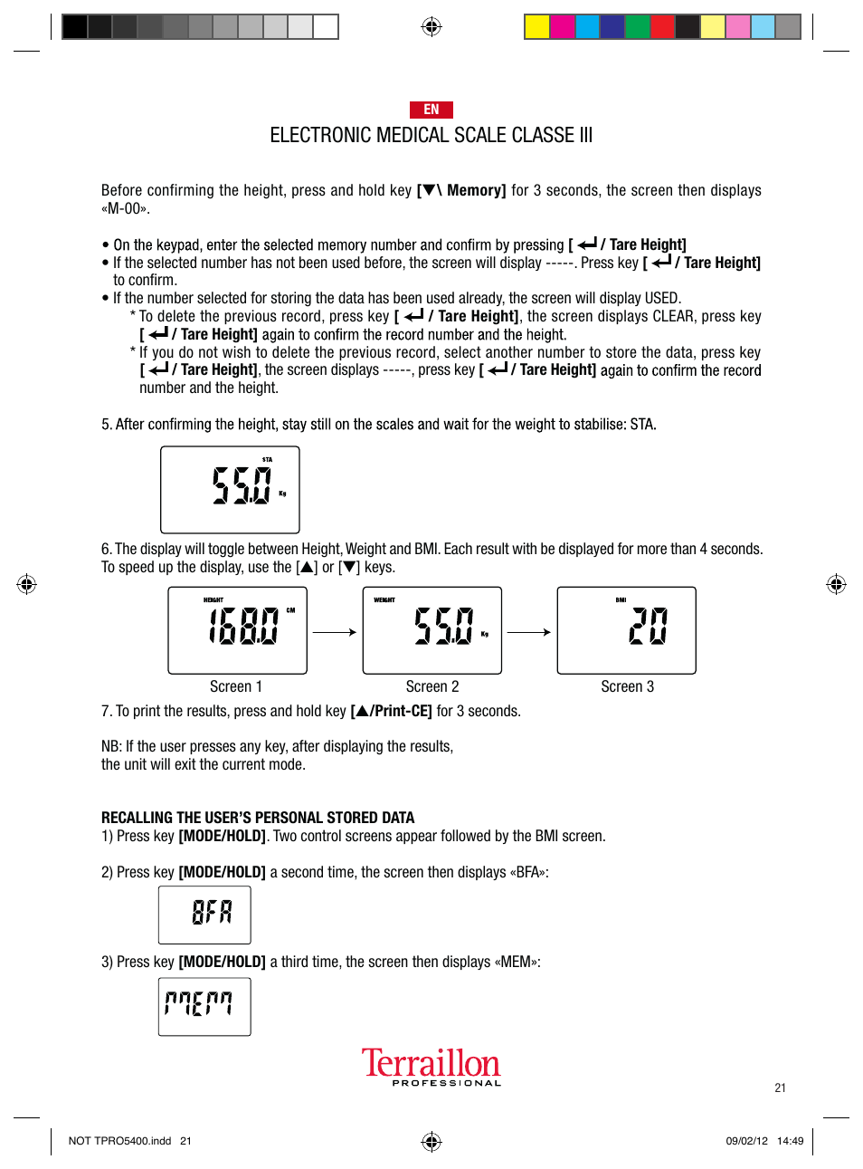 Electronic medical scale classe iii | Terraillon TPRO 5400 User Manual | Page 21 / 34