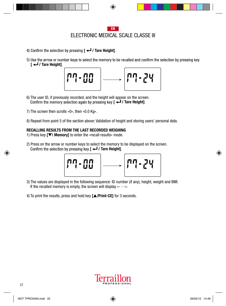 Electronic medical scale classe iii | Terraillon TPRO 5400 User Manual | Page 22 / 34