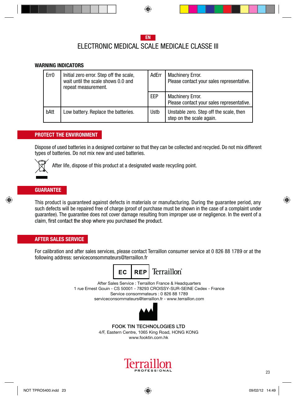 Electronic medical scale medicale classe iii | Terraillon TPRO 5400 User Manual | Page 23 / 34