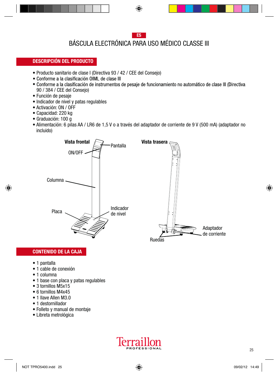 Báscula electrónica para uso médico classe iii | Terraillon TPRO 5400 User Manual | Page 25 / 34