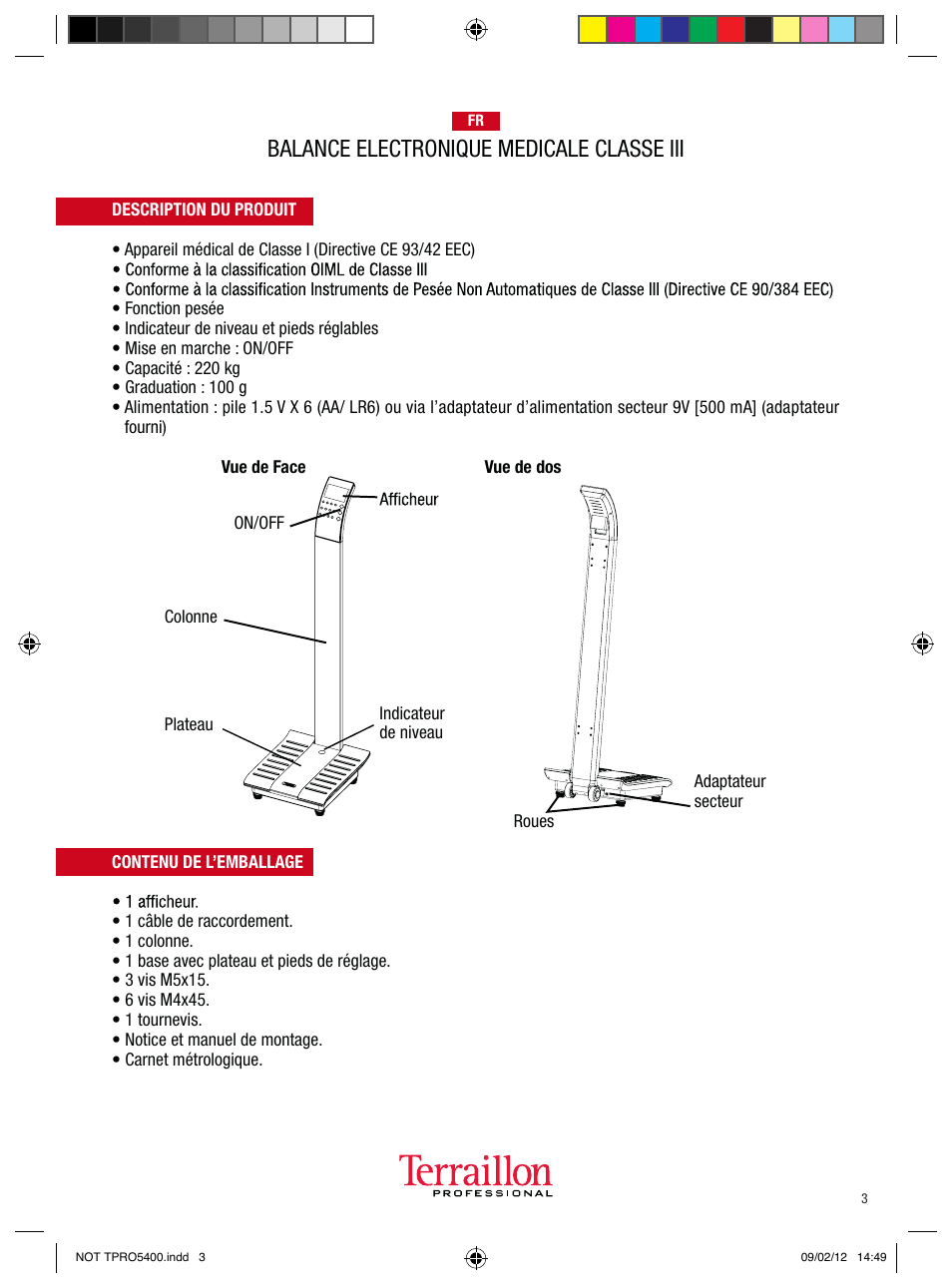 Balance electronique medicale classe iii | Terraillon TPRO 5400 User Manual | Page 3 / 34