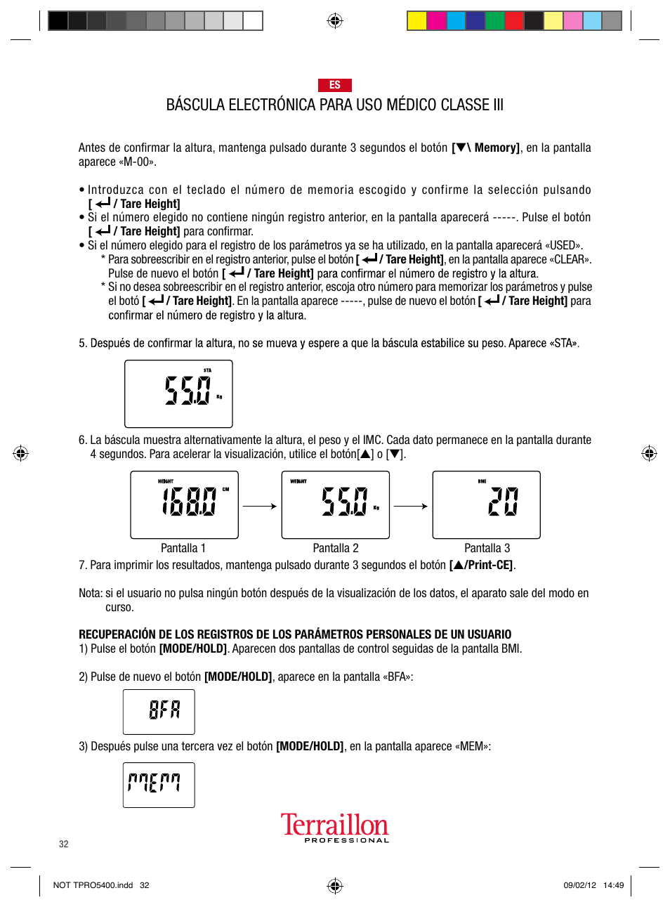 Báscula electrónica para uso médico classe iii | Terraillon TPRO 5400 User Manual | Page 32 / 34