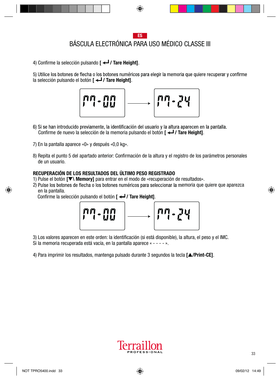 Báscula electrónica para uso médico classe iii | Terraillon TPRO 5400 User Manual | Page 33 / 34