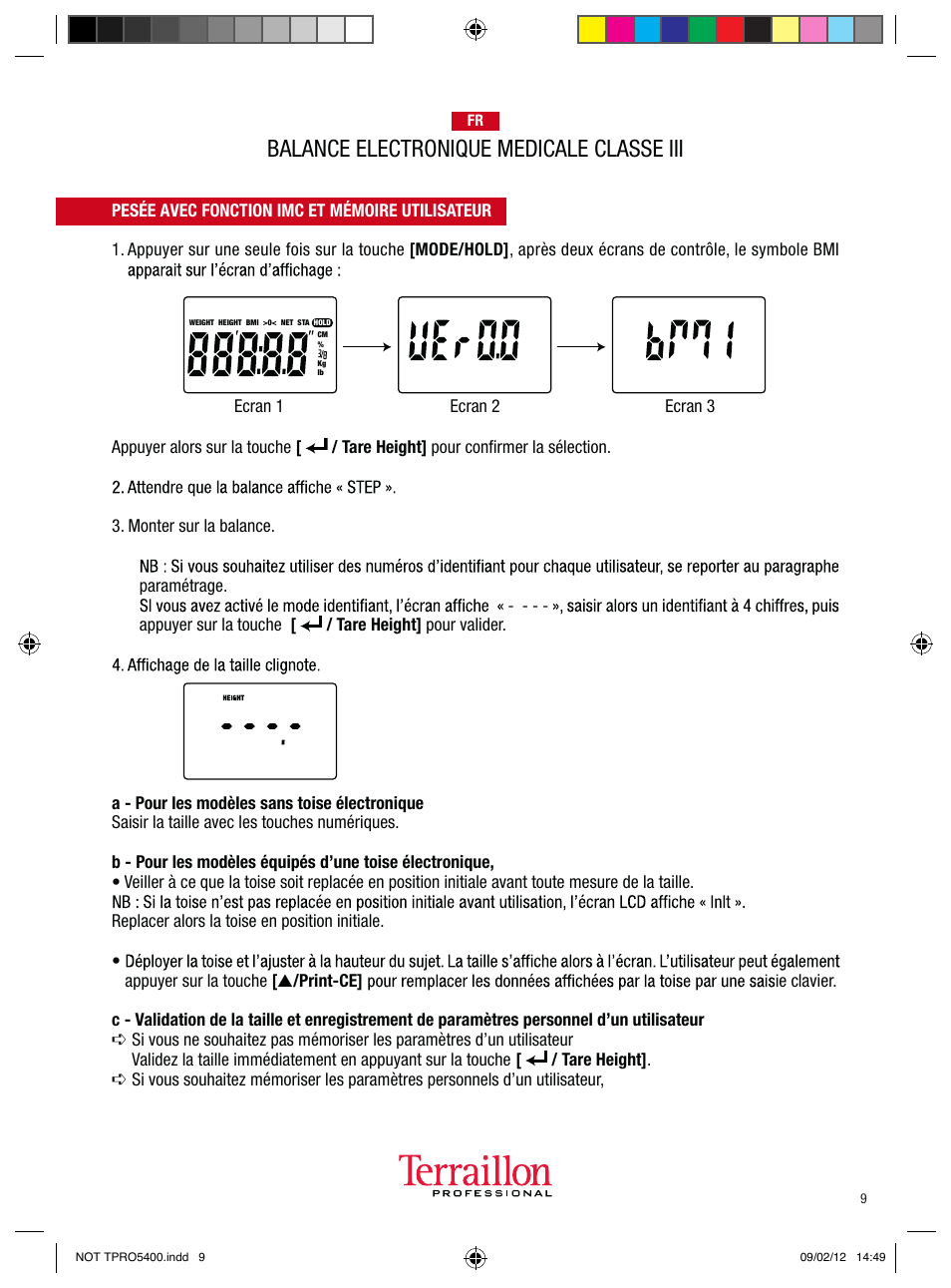 Balance electronique medicale classe iii | Terraillon TPRO 5400 User Manual | Page 9 / 34