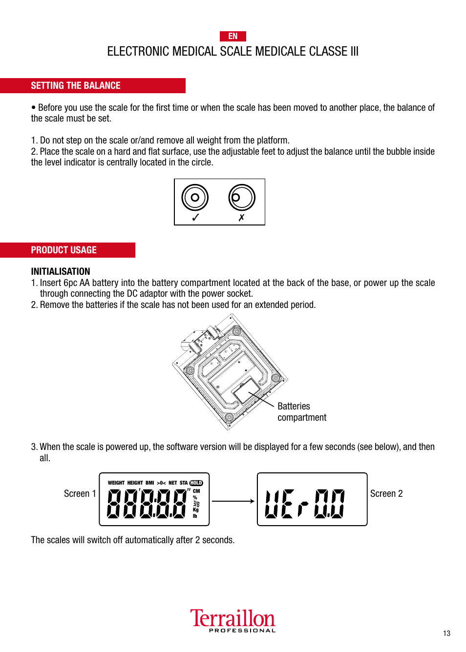 Electronic medical scale medicale classe iii | Terraillon TPRO 5300 User Manual | Page 13 / 22