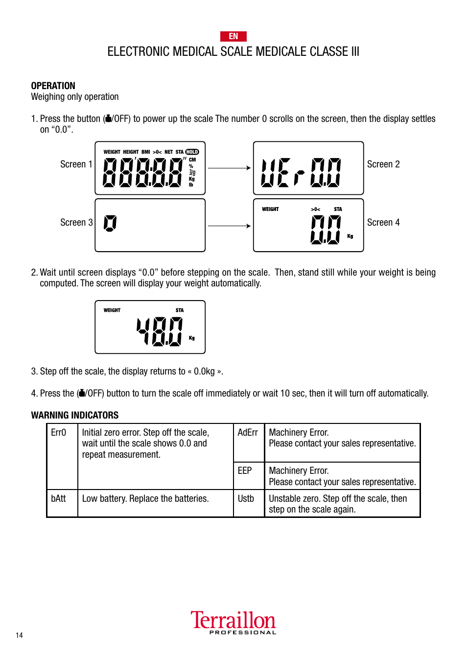 Electronic medical scale medicale classe iii | Terraillon TPRO 5300 User Manual | Page 14 / 22