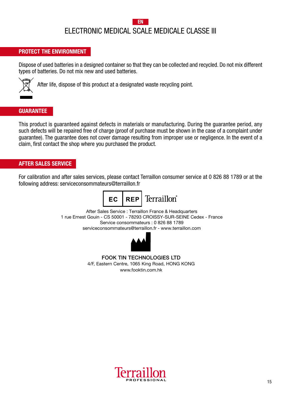 Electronic medical scale medicale classe iii | Terraillon TPRO 5300 User Manual | Page 15 / 22