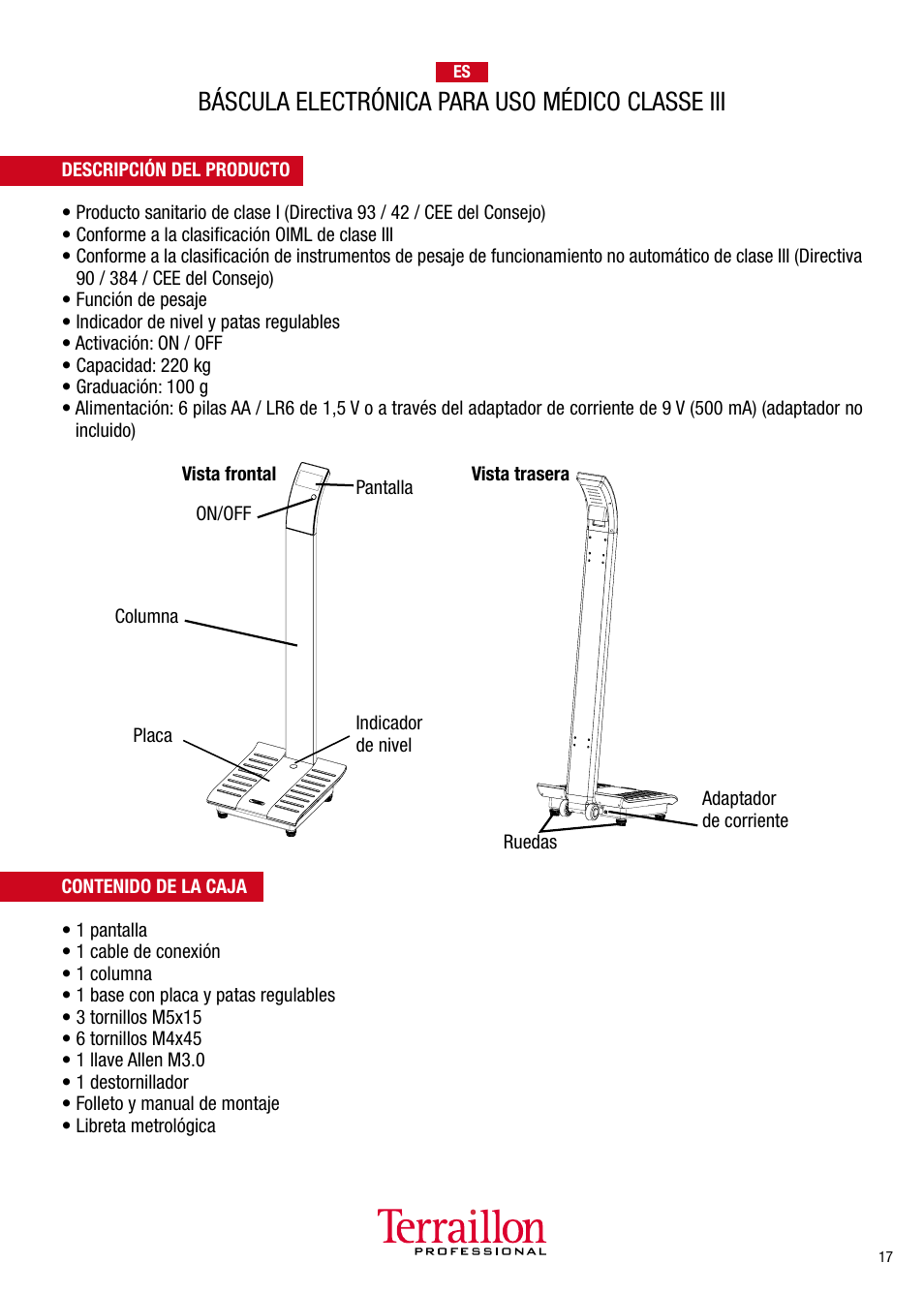 Báscula electrónica para uso médico classe iii | Terraillon TPRO 5300 User Manual | Page 17 / 22