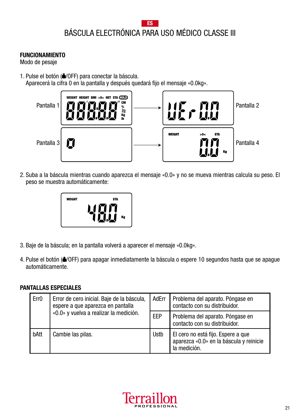 Báscula electrónica para uso médico classe iii | Terraillon TPRO 5300 User Manual | Page 21 / 22