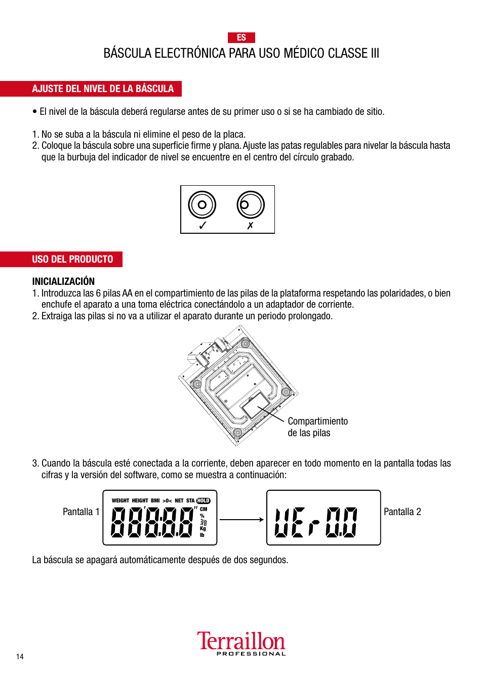 Báscula electrónica para uso médico classe iii | Terraillon TPRO 5200 User Manual | Page 14 / 16