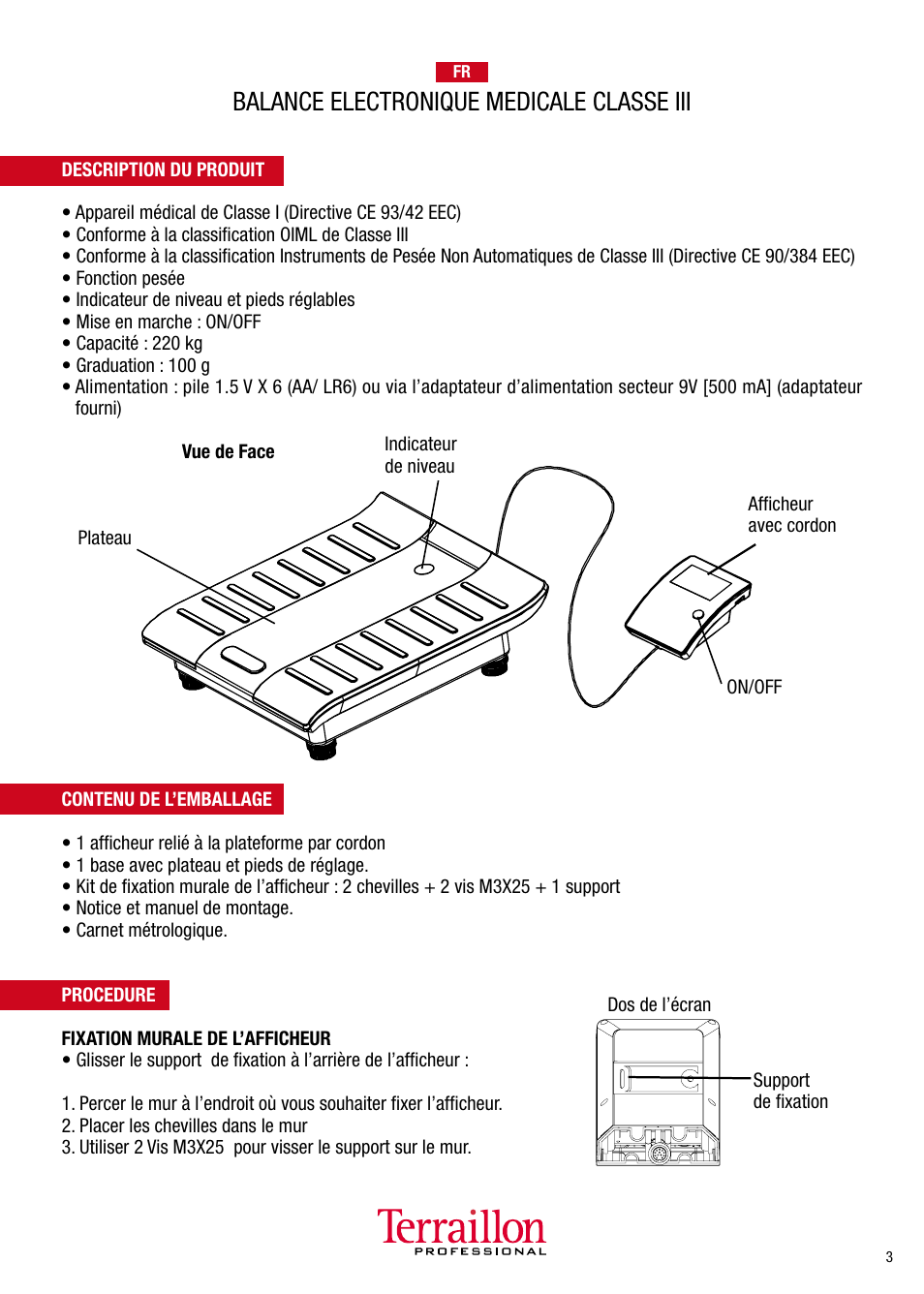 Balance electronique medicale classe iii | Terraillon TPRO 5200 User Manual | Page 3 / 16