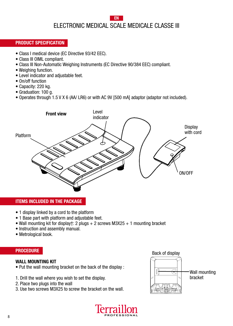 Electronic medical scale medicale classe iii | Terraillon TPRO 5200 User Manual | Page 8 / 16