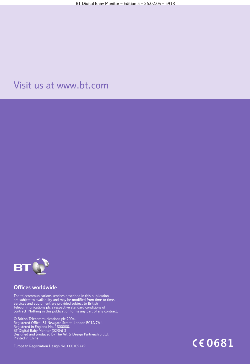 BT Digital Baby Monitor User Manual | Page 12 / 12