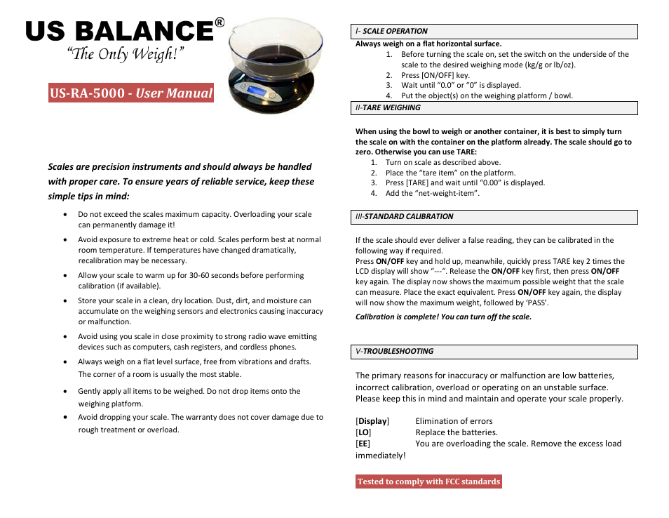 US Balance US-RA5000 5000g x 1g User Manual | 1 page