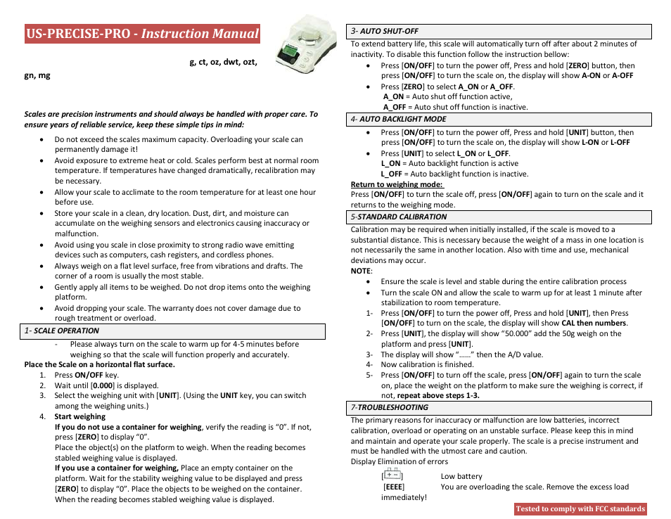 US Balance US-PRECISE-PRO 60g x 0.001g User Manual | 1 page