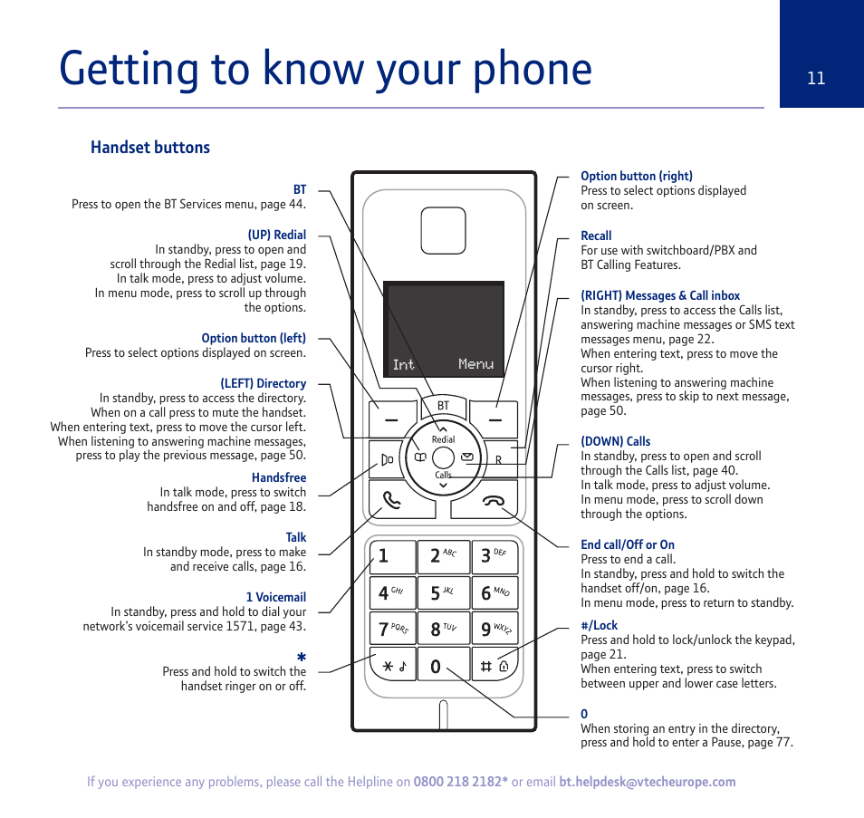 Getting to know your phone, Handset buttons | BT verve 450 User Manual | Page 11 / 80