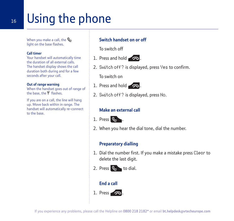 Using the phone | BT verve 450 User Manual | Page 16 / 80