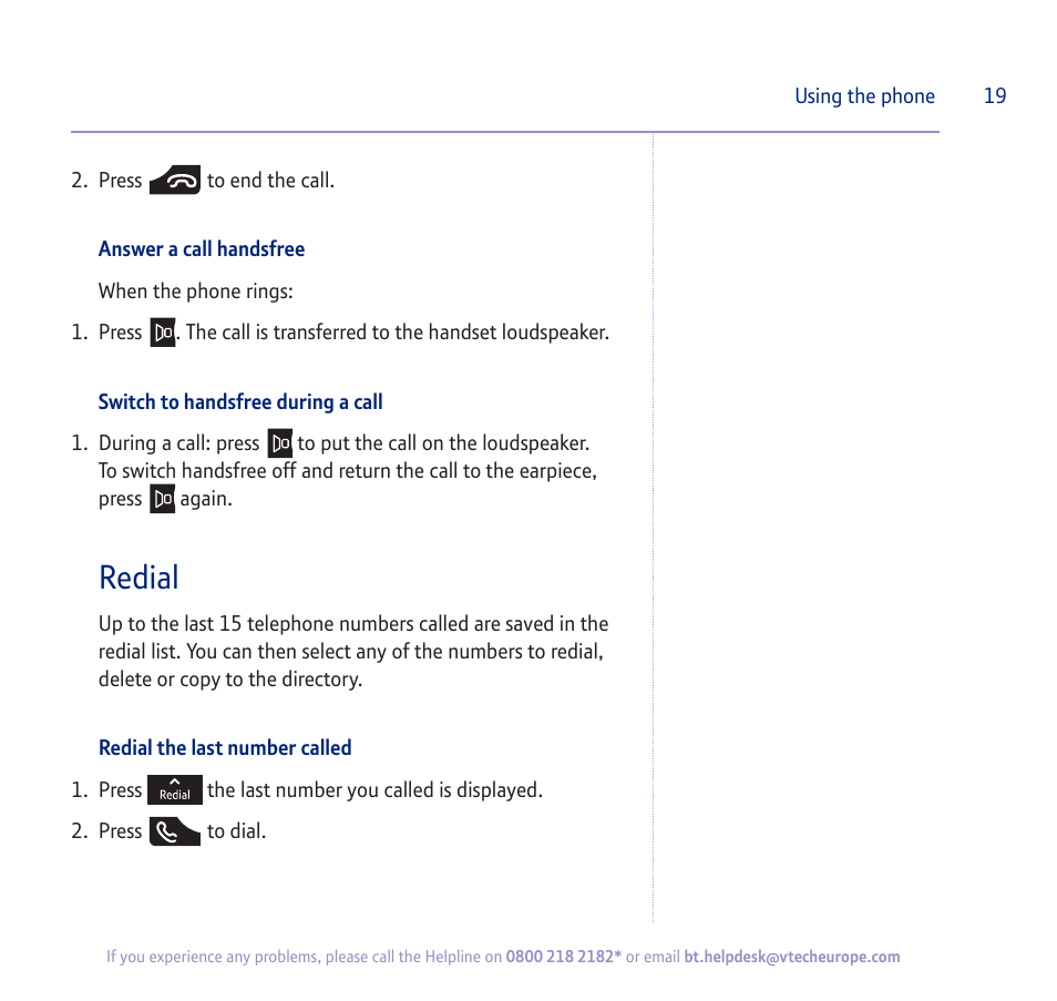 Redial | BT verve 450 User Manual | Page 19 / 80