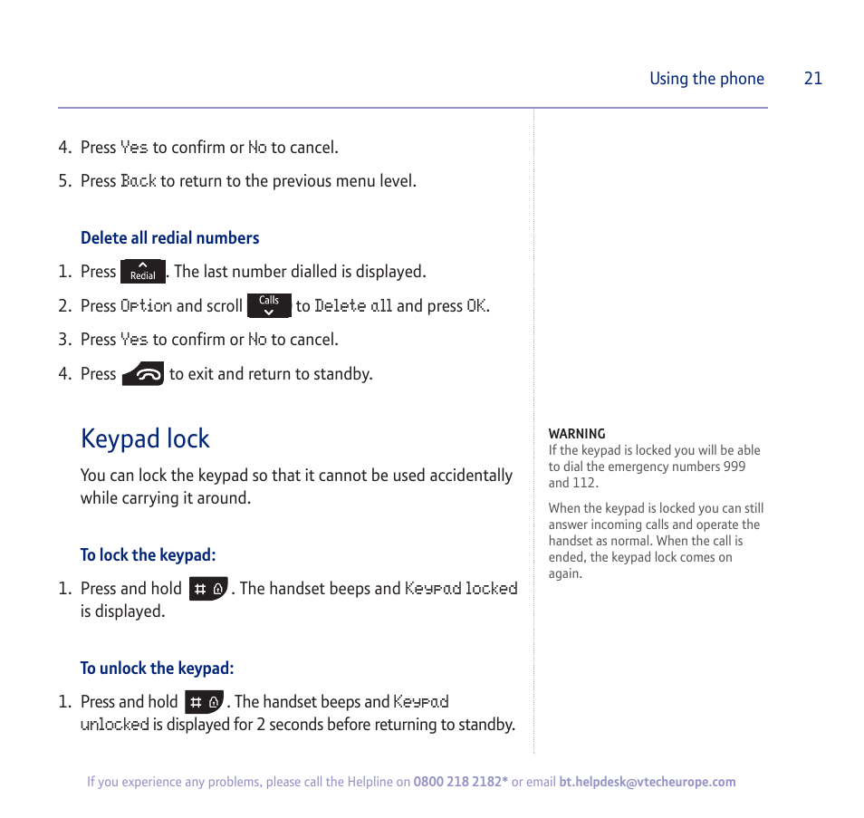 Keypad lock | BT verve 450 User Manual | Page 21 / 80