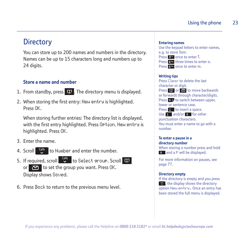 Directory | BT verve 450 User Manual | Page 23 / 80