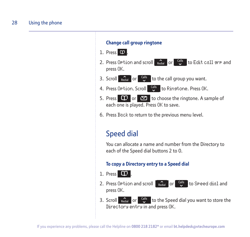 Speed dial | BT verve 450 User Manual | Page 28 / 80