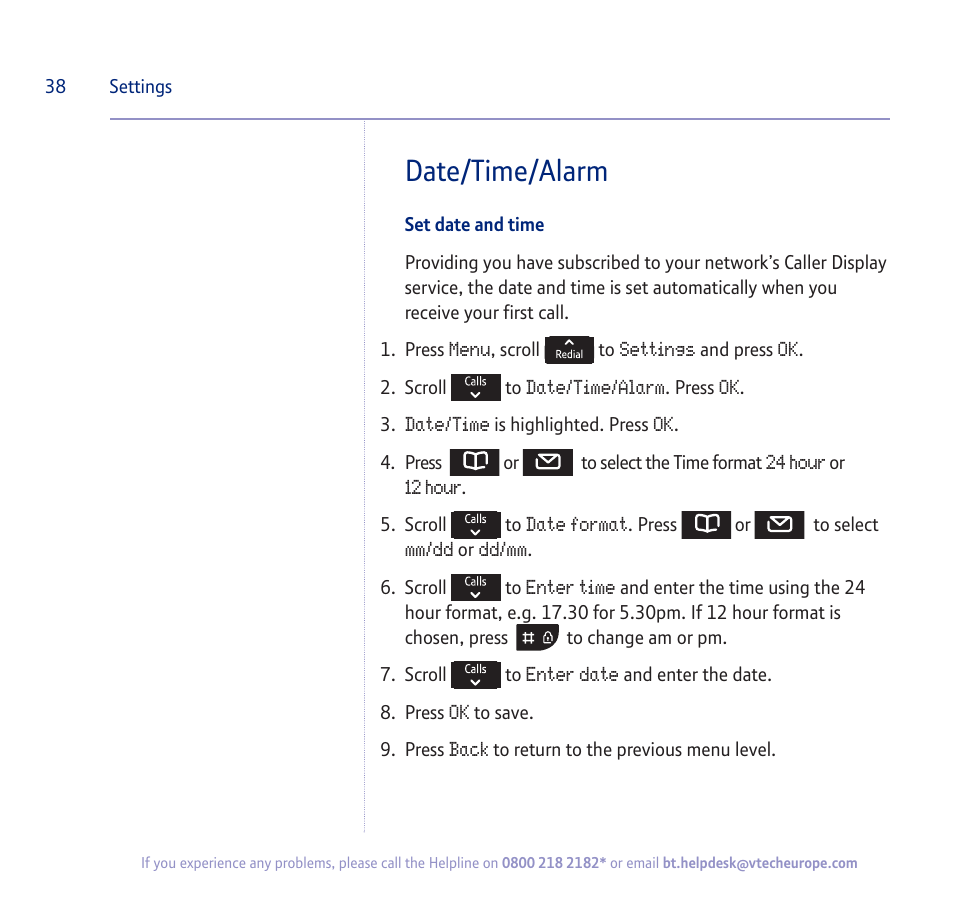 Date/time/alarm | BT verve 450 User Manual | Page 38 / 80