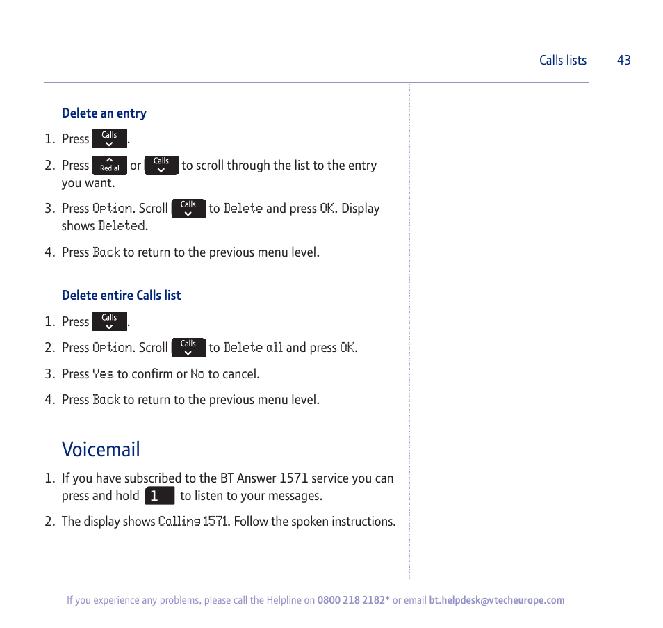 Voicemail | BT verve 450 User Manual | Page 43 / 80