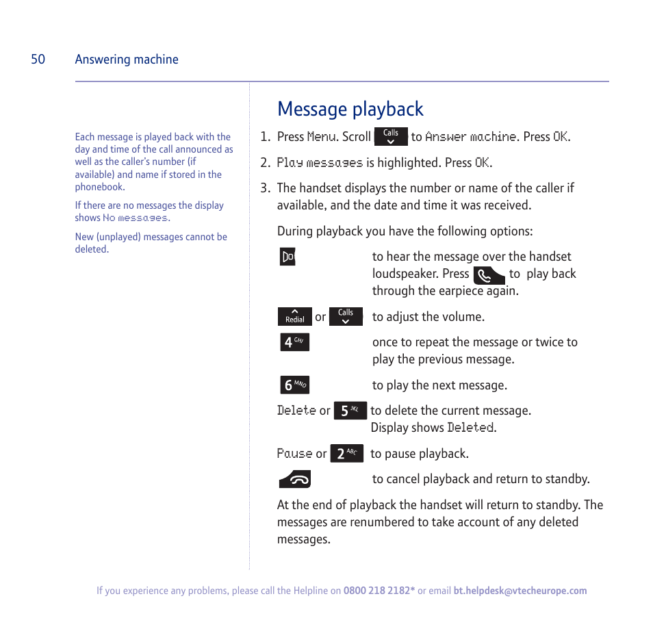 Message playback | BT verve 450 User Manual | Page 50 / 80