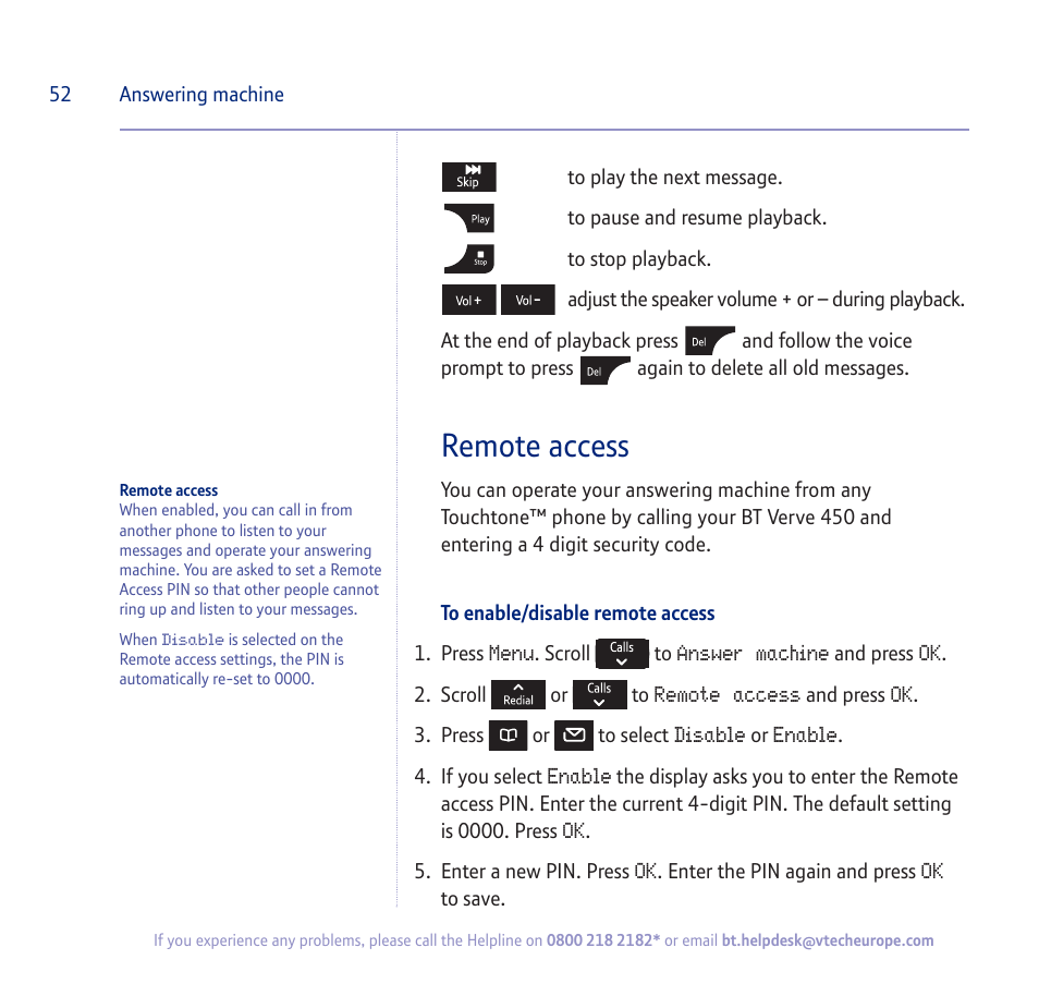 Remote access | BT verve 450 User Manual | Page 52 / 80