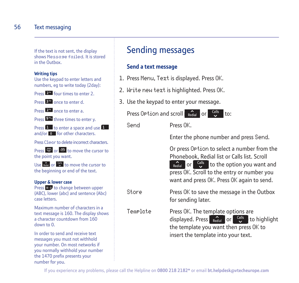 Sending messages | BT verve 450 User Manual | Page 56 / 80