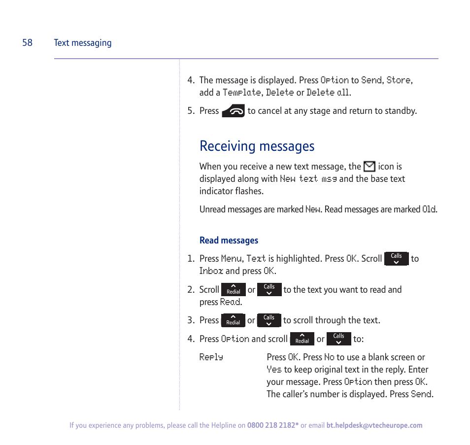 Receiving messages | BT verve 450 User Manual | Page 58 / 80