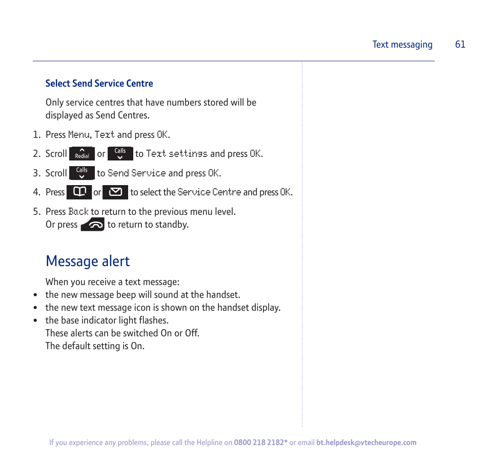 Message alert | BT verve 450 User Manual | Page 61 / 80