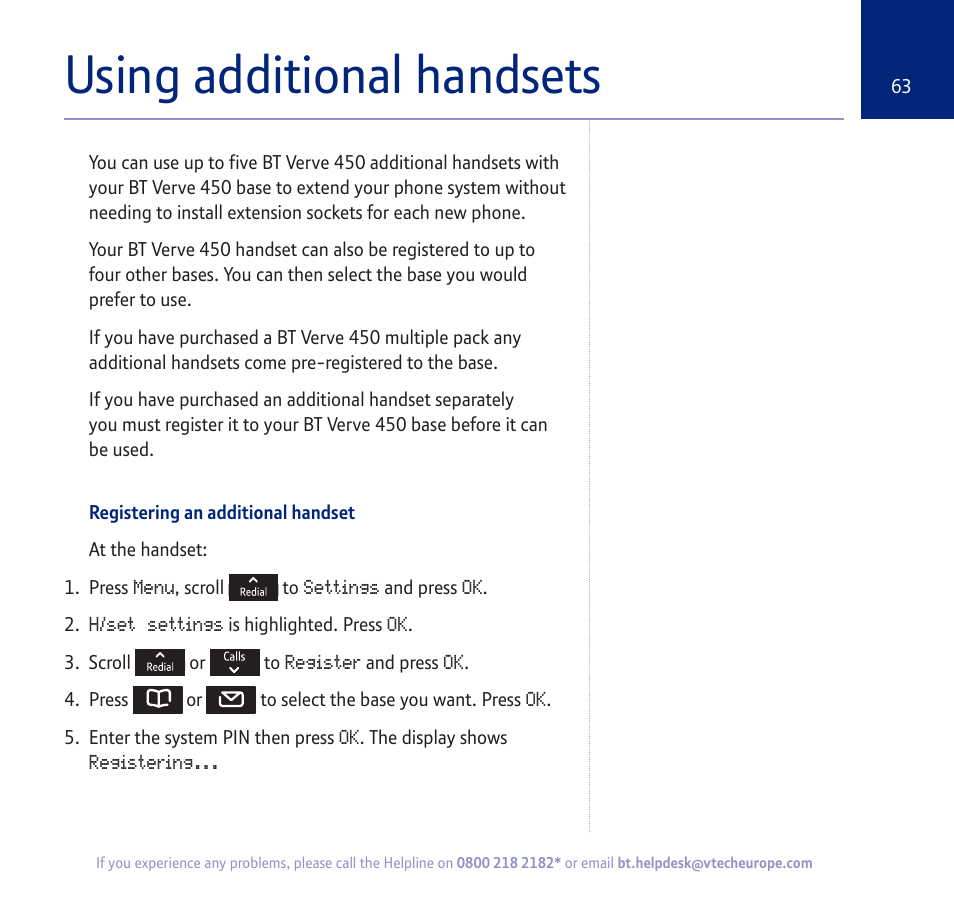 Using additional handsets | BT verve 450 User Manual | Page 63 / 80